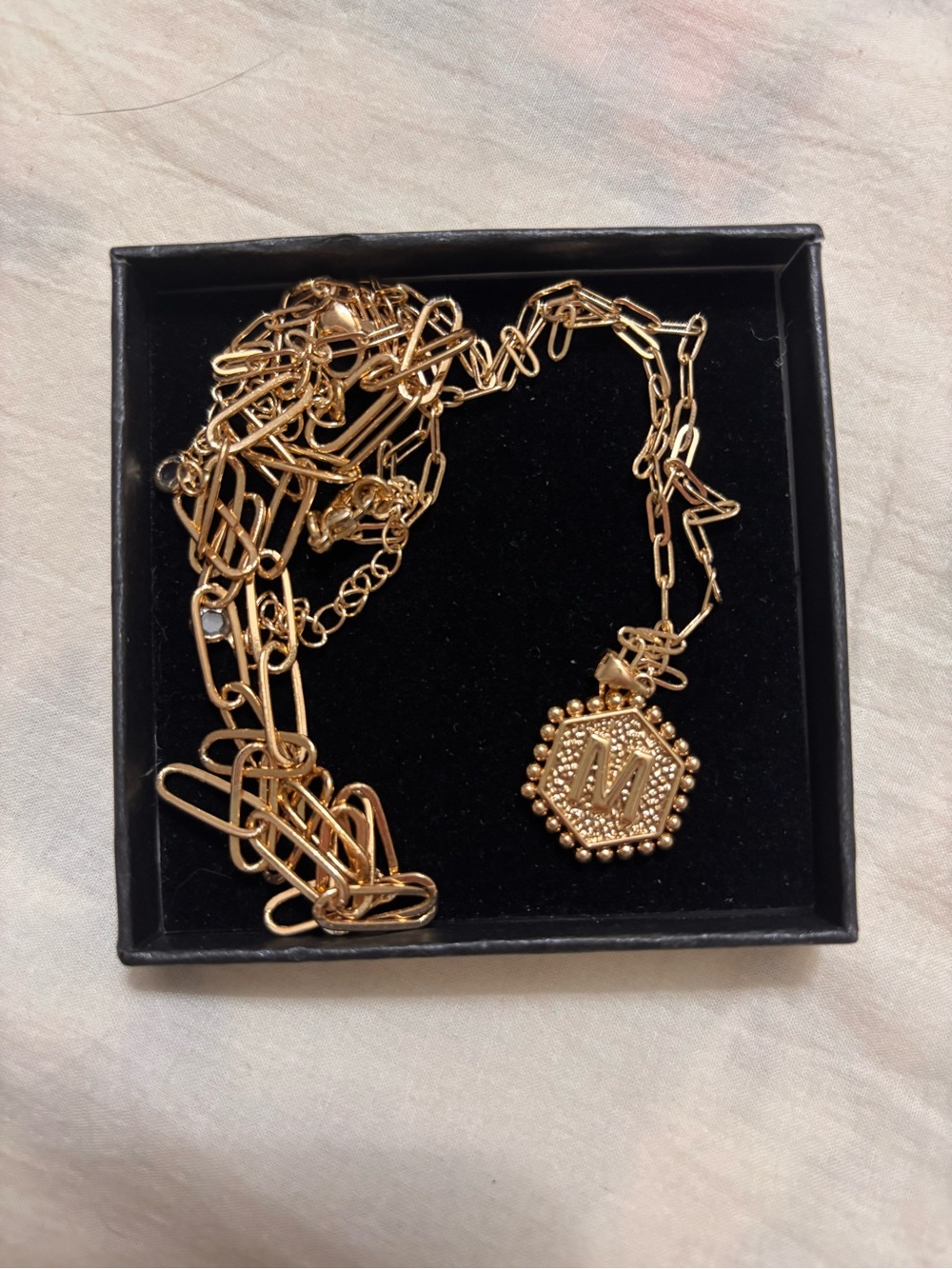 Gold-Tone Hexagon 'M' Pendant Necklace for Women